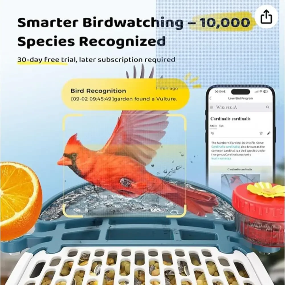 Loatos Solar-Powered Smart Bird Feeder with 5MP Camera New Boxed